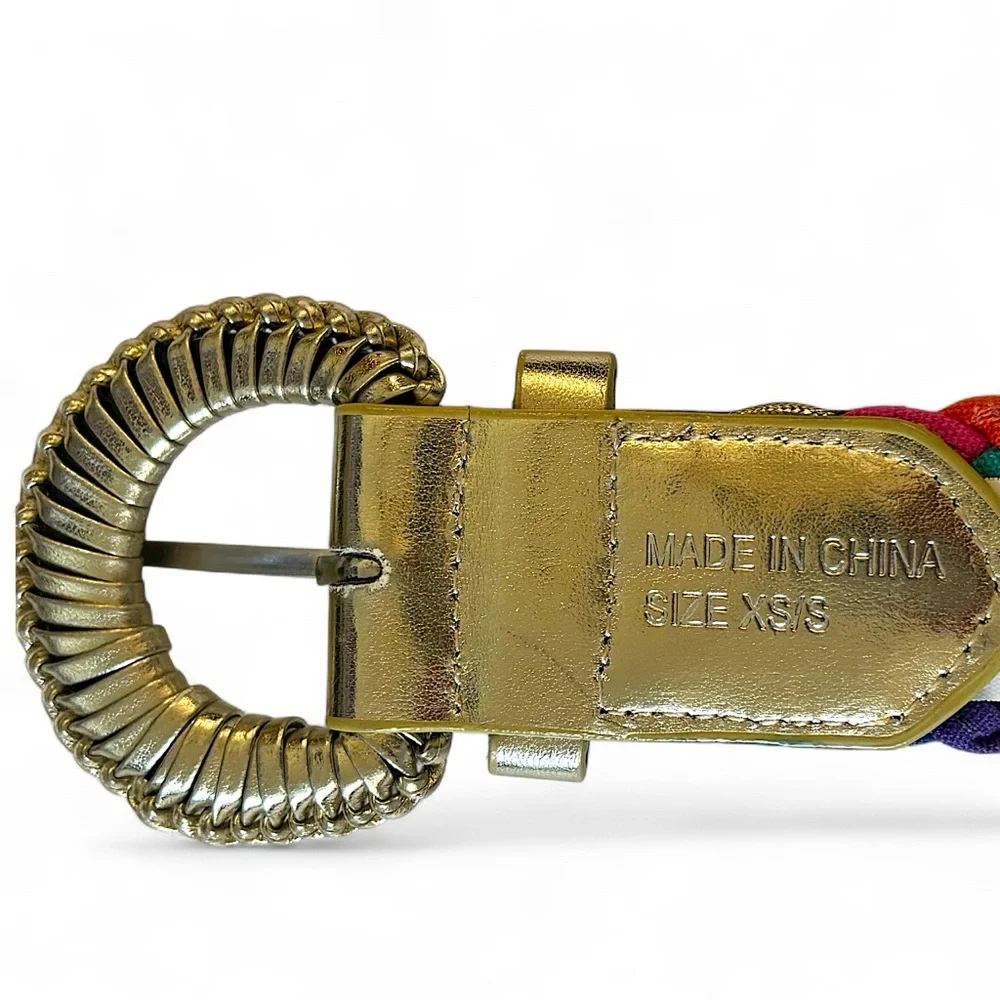 Neon Rainbow Woven Belt XS/S – Scene Y2K Alt Kidcore Gold Buckle Forever 21